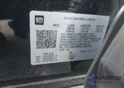 2024 Chevrolet Trax Fwd 1Rs z USA, uszkodzony, nr VIN KL77LGE29RC120767